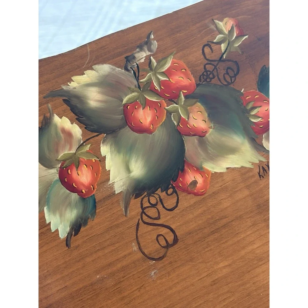 VTG Wood Painted Strawberry Kitchen Or Bath Towel Rack, 16